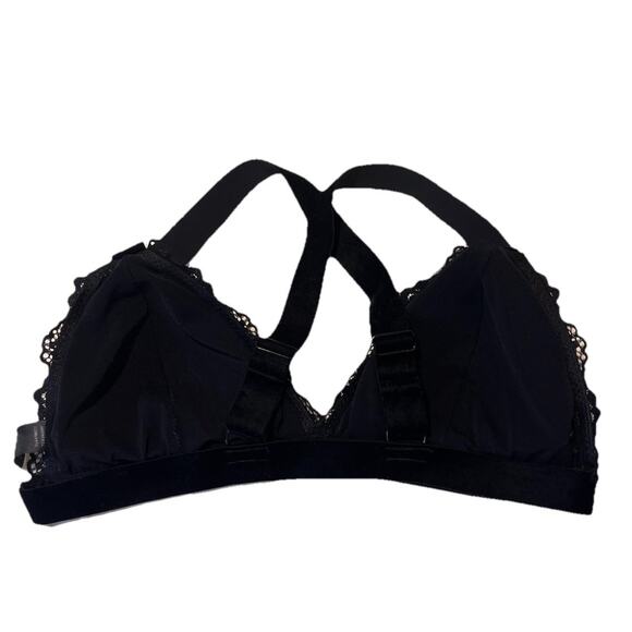 Rene Rofe Black Lace Bralette L Wireless Padded Cross Back Velvet Straps - Picture 10 of 11